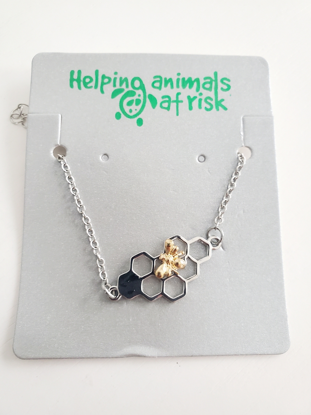 Silver and Gold Honeycomb Bracelet with Bee Accent